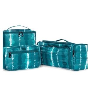 Lug 3-Piece Cosmetics Bag Set in “Shibori” Teal Green Tie-Dye, Trolley XL, NWOT